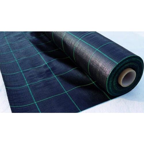 Agroszövet gyomszabályozó szövet tekercs, fekete szőtt geotextília zöld rácsokkal