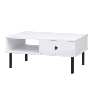 Stolik kawowy Venus biały z szufladą i półką - Meble do salonu