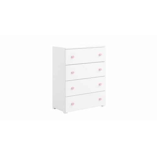 Emily weiße Kommode mit rosa Knöpfen, 4-Schubladen-Kommode für Kinderzimmer