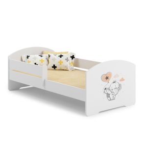 Luk egyszemélyes ágy 140x70 elefánt mintával, fehér fa kiságy leesésgátlóval - Ifjúsági ágy