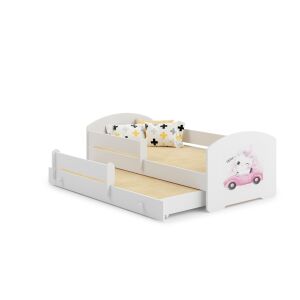 Детско легло Luk II бяло с изтеглящо се легло и дизайн на котка в кола - Младежко легло и Изпълнител на детска кухня