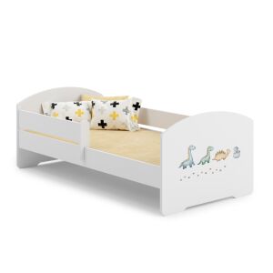 Luk egyszemélyes ágy 140x70 dinoszaurusz mintával, fehér keret - Ifjúsági ágy