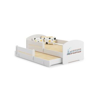 Franciaágy Luk 160x80 - Vonat, białe łóżko dziecięce z motywem pociągu - Stolik dziecięcy, krzesło, Wykonawca kuchni dla dzieci, Biurko dla młodzieży i Łóżko młodzieżowe