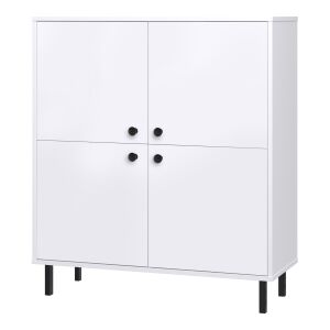 Venus weißes Sideboard mit vier Türen und schwarzen Metallbeinen - Wohnzimmermöbel