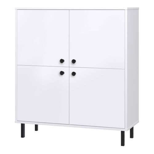 Venus weißes Sideboard mit vier Türen und schwarzen Metallbeinen