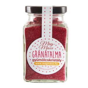 Közelkép a Mag-Maxx gránátalma gyümölcskristályokról egy üvegben - Mag-Maxx
