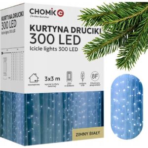 ChomikC 300 LED csillámfüggöny, 3x3 méteres, hideg fehér, távirányítóval és USB tápellátással - Ramiz