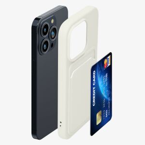 Бял силиконов калъф за телефон Kwmobile с държач за карти за iPhone 15 Pro - Технически статии и електроника