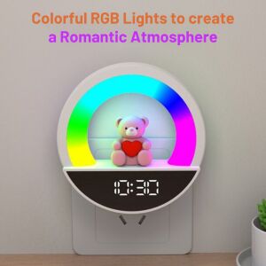 Цветна RGB нощна лампа с дизайн на плюшено мече, часовник и дистанционно управление - Нощна лампа, проектор