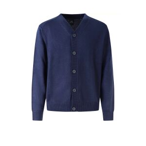 Armani Exchange Herren-Kardigan in Marineblau, Langarm, V-Ausschnitt, Knopfleiste, flach liegend - Herrenbekleidung