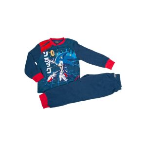 Pijamale băieți Sonic the Hedgehog, tricou cu mânecă lungă și pantaloni, albastru cu bordură roșie, cu Sonic alergând - Pijamale pentru copii, cămăși de noapte