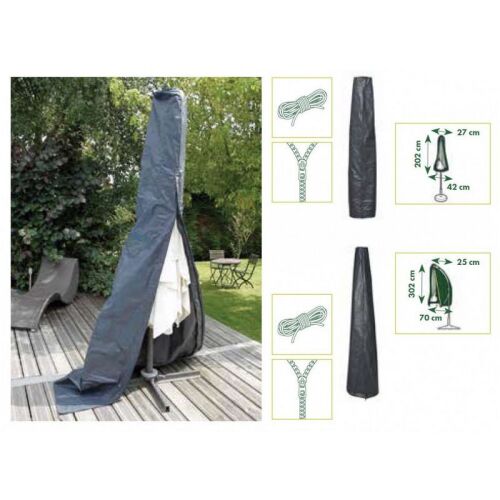 Kerti napernyő takaró 25/70x302 cm méretekkel, grafitszürke UV-álló polietilén huzat kerti napernyőhöz.