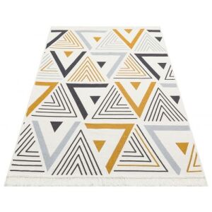 Bakero Kelim Arya sárga-szürke szőnyeg geometrikus háromszög mintával, 80x150 cm - Bakero