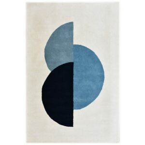 Bakero Zenica krémszínű szőnyeg, 140x200 cm, Art Deco stílus, kék és fekete geometriai mintával - Bakero