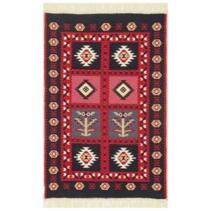 Bakero Kelim Arya 28 roter Teppich, 60x90 cm, Aztekenmuster - Innenarchitektur