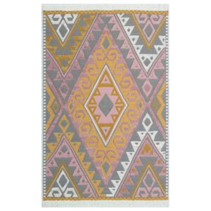 Bakero Kelim Arya 08 rózsaszín és sárga szőnyeg, 80x150 cm, felülnézet - Bakero