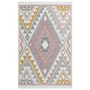 Bakero Kelim Arya 08 rosa-gelber Teppich, 160x230 cm, Draufsicht - Innenarchitektur