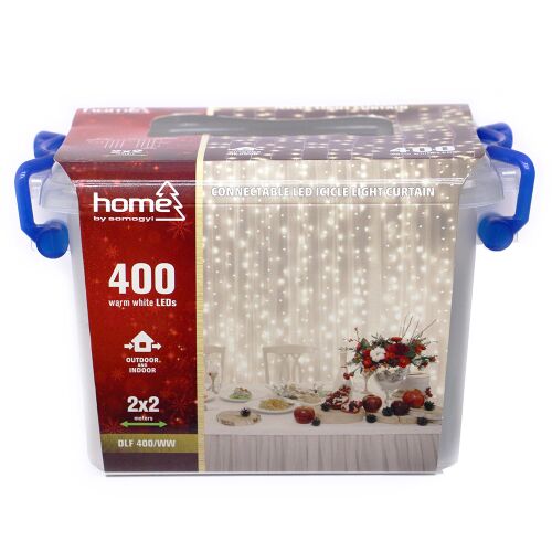 Home DLF 400/WW fényfüggöny, 2x2 m / 400 db melegfehér LED, fehér vezeték, sorolható, kül- és beltéri 116337175