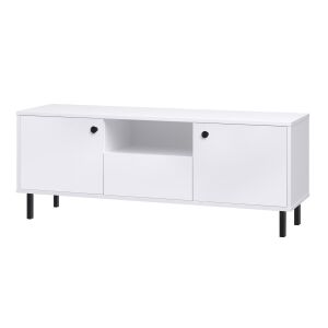 Weißer RTV-Schrank mit schwarzen Beinen und Türen, Venus Möbel - Wohnzimmermöbel