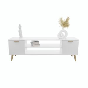 FOCUS RTV Schrank weiß 135 cm - skandinavischer Stil, TV-Stand mit Regalen und Schubladen - TV- und Medienaufbewahrungsmöbel
