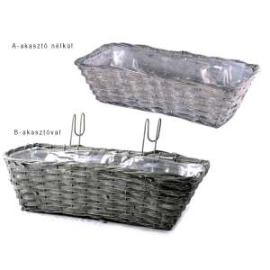 Balkonláda kampókkal, szürke fonott, 'L' méret - Balkonláda