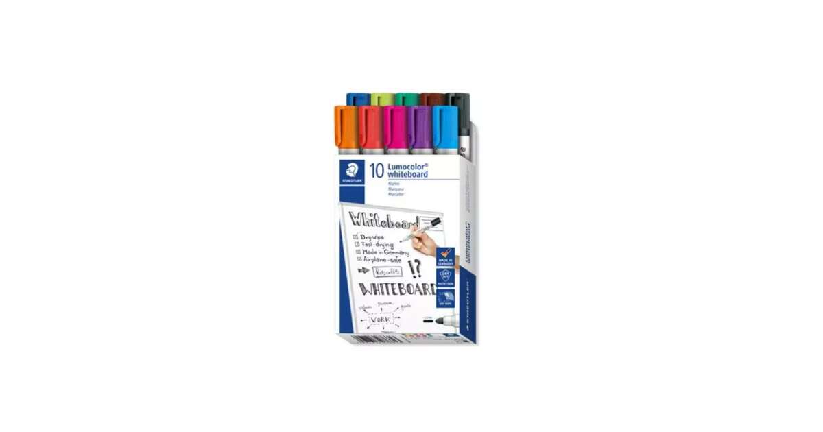 Set markera za ploču, 2 mm, konusni, STAEDTLER "Lumocolor® 351", 10 različitih boja - 10 kom/set
 99143490