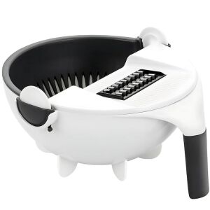 Konyhai reszelő 9 az 1-ben S DEPOT® zöldségek és gyümölcsök vágásához forgó szűrőszűrővel és tállal, fehér