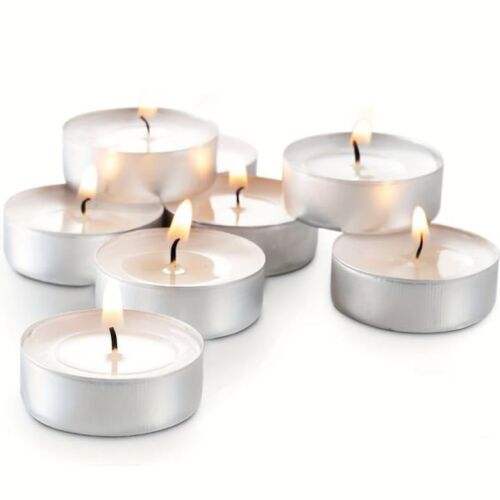 S DEPOT® illatmentes fehér tea light gyertyák, 100 darabos csomag, 3 órás égési idő
