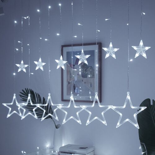 S DEPOT® karácsonyi fényfüggöny 12 csillaggal, hideg fehér, 3m széles, 1m magas, 138 LED, 10 000 órás élettartammal