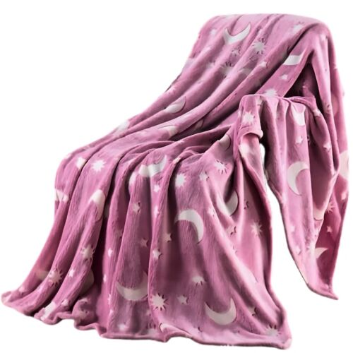 Pătură S DEPOT® fosforescentă, moale și ușor de întreținut, culoare bordo, cu model de stele și luni