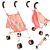 Annabell folding doll stroller with pink floral pattern, mesh bag, and folded view
