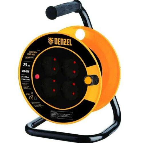 DENZEL 25m 3200W Hosszabbító Kábeldob 4 Aljzattal