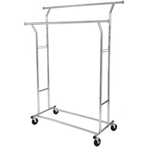 Suport mobil cu roti pentru haine, Songmics, reglabil, metal, argintiu, max 110 kg, 129x55x148 cm 116896193 - Suport pentru haine