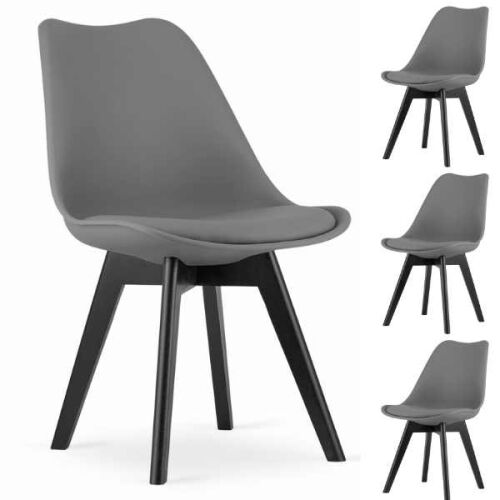 4 darabos készlet, Mercaton MRK szék, skandináv stílusú, bükkfa lábakkal, PP üléssel és ökológiai bőrpárnával, 49 x 43 x 82 cm, grafit