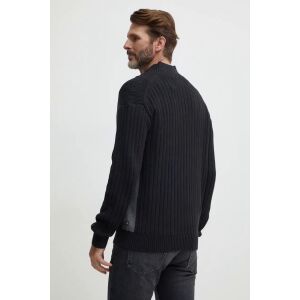 Calvin Klein Jeans férfi fekete bordázott pulóver fél cipzárral - Calvin Klein