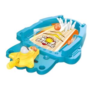 Interaktív mini bowling asztali játék gyerekeknek, flippy, labdák és figurák, 26,5x19,5x5 cm, kék