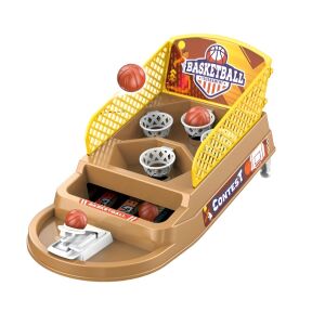 Interaktív mini kosárlabda társasjáték gyerekeknek, Flippy, 4 kosár, 3 labda, 23,5x11,5x14 cm, barna