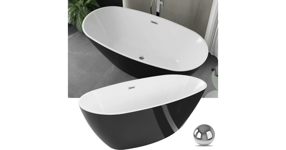 HD Aurora Black&White ovális térben álló akril kád fényes króm ... HD Aurora Black&White ovális térben álló akril kád fényes króm ...