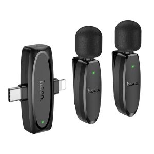 HOCO L15 2db bluetooth mikrofon (Type-C/Lightning, LAVALIER csíptethető) FEKETE 116953980 - Audio