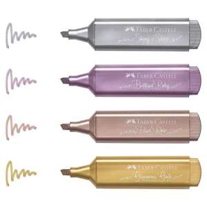 Faber-Castell Textliner Metallic Textmarker, 4er Set, Metallic-Farben: Glänzendes Silber, Brillanter Rubin, Perlmutt-Rose, Glamouröses Gold - Textmarker