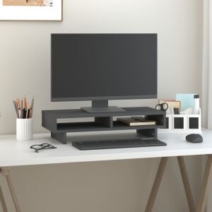 vidaXL szürke tömör fenyőfa monitorállvány 60x27x14 cm
