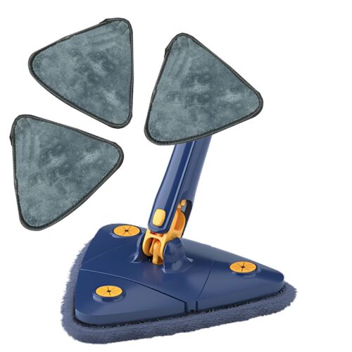 S DEPOT® Mop triunghiular rotativ 360° cu 3 lavete din microfibra, albastru