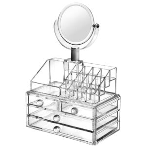 S DEPOT® átlátszó akril kozmetikai tároló tükörrel és 4 fiókkal, ideális kozmetikumok és ékszerek tárolására - Kozmetikai rendszerező