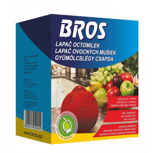 Bros gyümölcslégy csapda vonzóanyaggal, akár 1 hónapig hatékony, rovarölő szer nélkül, természetes aromákkal vonzza a gyümölcslegyeket