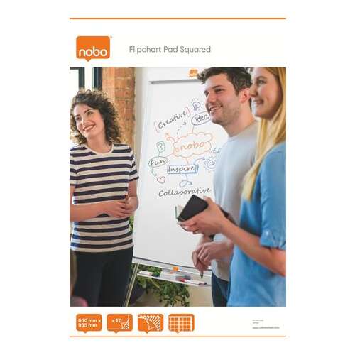 Nobo Flipchart Pad Squared, 20 листа, квадратни, 650x955mm, бял, хартия за флипчарт, за срещи, презентации, мозъчна атака