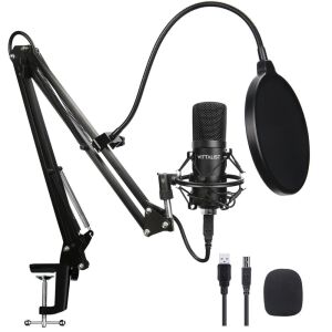 Set microfon condensator USB VITALIST BM800 cu braț și filtru pop - Microfoane