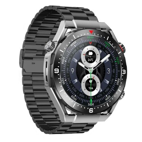 Ceas inteligent Maxcom Ecowatch1 cu brățară metalică, negru, vedere din unghi