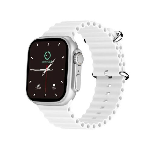Ceas inteligent Maxcom Ecowatch2 cu curea din silicon alb, rezistent la apă IP67, monitor de ritm cardiac și tensiune arterială