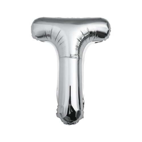 Ezüst T betűs fóliaballon, 40 cm, S DEPOT