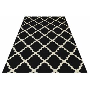 Bakero Kelim Julia schwarzer Teppich, 120x180 cm, marokkanisches Muster - Innenarchitektur